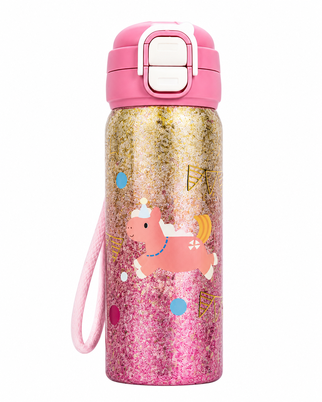 PURE Ti™ Kids Pure Titanium Water Bottle 550ml | 99.8% Pure Titanium Vacuum Insulated Flask | Leakproof Hot & Cold Thermal Bottle | Ultra-Light School/College Edition | Glitter Unicorn Design