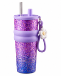 PURE Ti™ Pure Titanium Tumbler 710ml | 99.8% Pure Titanium Interior | Leakproof Vacuum Insulated Travel Mug with Straw & Tea Infuser | Premium Glitter Purple Cup for Office, College, Travel & Gifting