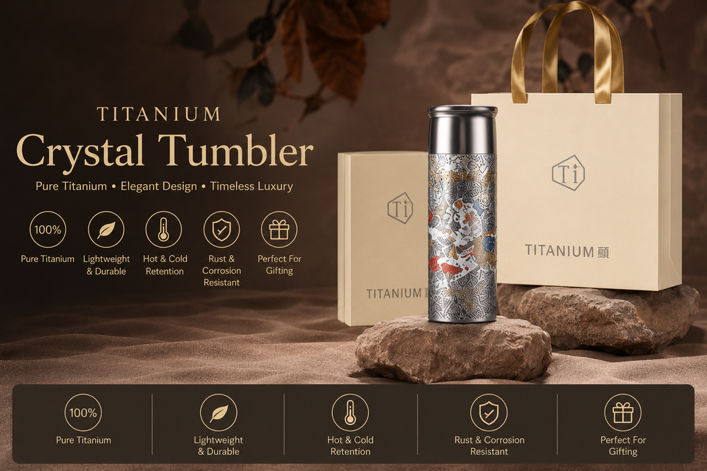 PURE Ti™ Pure Titanium Crystal Vacuum Tumbler – Luxury Hot & Cold Insulated Bottle (370ml)