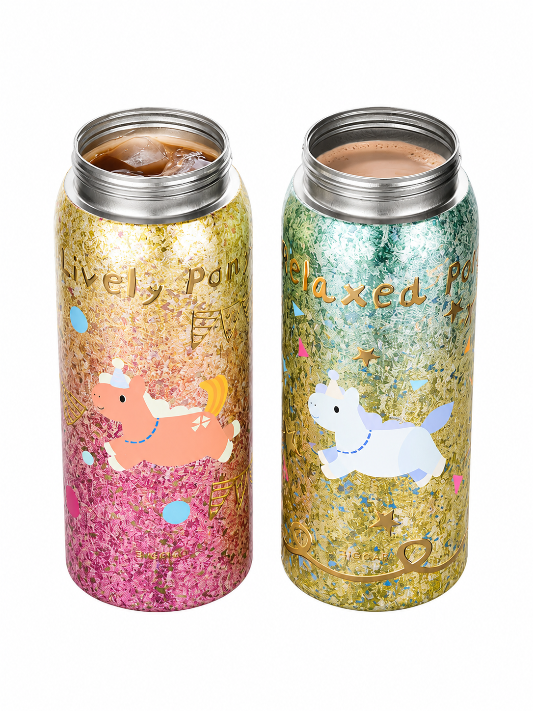 PURE Ti™ Kids Pure Titanium Water Bottle 550ml | 99.8% Pure Titanium Vacuum Insulated Flask | Leakproof Hot & Cold Thermal Bottle | Ultra-Light School/College Edition | Glitter Unicorn Design