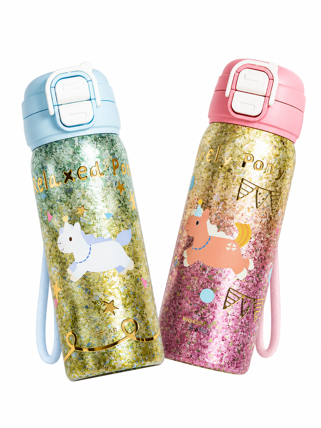 PURE Ti™ Kids Pure Titanium Water Bottle 550ml | 99.8% Pure Titanium Vacuum Insulated Flask | Leakproof Hot & Cold Thermal Bottle | Ultra-Light School/College Edition | Glitter Unicorn Design