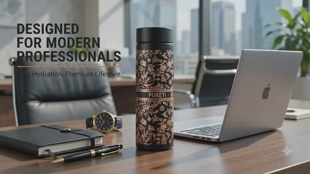 PURE Ti™ Pure Titanium Water Bottle 500ml | 99.8% Pure Titanium Vacuum Insulated Flask | Leakproof Hot & Cold Thermal Bottle | Ultra-Light Premium Gift Edition | Black Floral Design